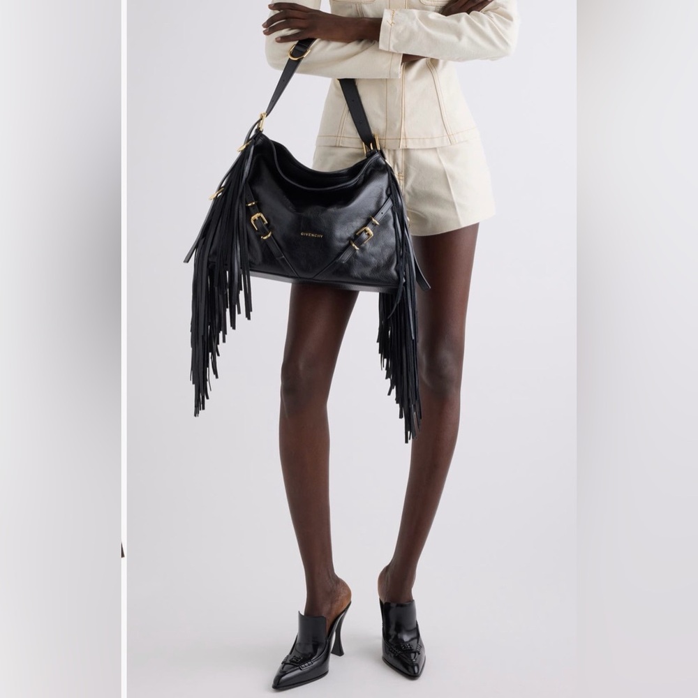 Givenchy Medium Voyou Fringe Leather Hobo Bag NEW Black Gold - Picture 2 of 15